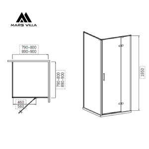 Porte <span class=keywords><strong>de</strong></span> <span class=keywords><strong>douche</strong></span> pivotante Mars Villa Project Rubbed Swing, avec verre standard CE, OEM, charnière, écran d'installation 72, 60 pouces - Product Image 4