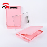 Porte-documents multifonctionnel en plastique A4 avec pinces, boîte de rangement de bureau double couche avec fente pour stylo