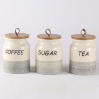 Lot de 3 pots à épices en céramique avec couvercles en bois, fabrication OEM, boîtes de rangement