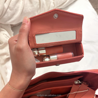 Étui à rouge à lèvres élégant en cuir PU avec miroir, pochette mignonne pour fille, porte-baume à lèvres, porte-gloss, porte-clés, breloque pour sac