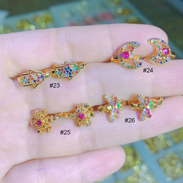 EC1722 Chic Woman Rainbow Ear Cuff Jewelry Zircon Diamond Cartilage Earrings Non- Piercing CZ Micro Ear-Cuff Clip Ear Cuffs