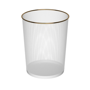 Cestas de <span class=keywords><strong>basura</strong></span> con tapa abierta para oficina y hogar, contenedores de <span class=keywords><strong>reciclaje</strong></span> de malla plateada REDONDA CON ADORNO dorado - Product Image 2