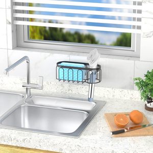 Stainless Steel Sink Rack Wall Mounted Sponge Brush Holder Kitchen Faucet Accessory - Product Image 1