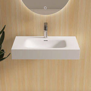Lavabo Rectangular de Superficie Sólida Blanco Mate Elegante Maydon, Montado en la Pared, con Rebosadero, Ecológico, para Uso en Encimeras de Baño - Product Image 1