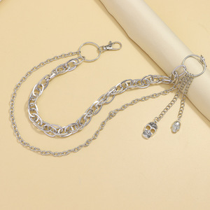 Chaîne de taille punk pour femme en métal, motif crâne, en alliage de zinc, double couche, style urbain, chaîne décorative tendance pour usage quotidien - Product Image 3