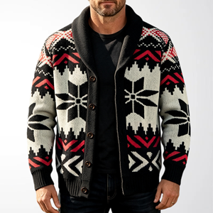 Cárdigan de punto con cremallera y cuello chalera con patrón azteca de <span class=keywords><strong>alpaca</strong></span>, personalizado OEM, para hombre, estilo occidental Navajo, vintage, informal, de invierno, al por mayor - Product Image 1