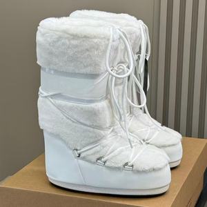 2026 Winter Autumn <b>Women's</b> Knee-High Thickened <b>Thermal</b> Wool <b>Boots</b> Waterproof Non-slip Strap Plush Lining Toe Rubber Outsole - Product Image 1