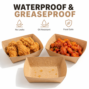 Waterproof Greaseproof Stackable Aseptic Eco-Friendly Recycled Materials Kraft Paper Food Trays Multi Sizes Custom Logo - Product Image 3