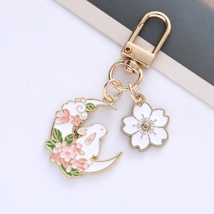 Llavero Metálico Kawaii <span class=keywords><strong>de</strong></span> Conejo Rosa con Sakura y Luna para Mujer, Colgante Lindo <span class=keywords><strong>de</strong></span> Conejito para Bolso, Regalo <span class=keywords><strong>de</strong></span> Primavera con Flor <span class=keywords><strong>de</strong></span> Cerezo para Ella - Product Image 4