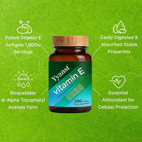 Complément de vitamine E de haute qualité sans gluten, favorisant la santé de la peau et la protection cellulaire, en capsules molles.