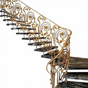 Rampe d'escalier en fer forgé doré de luxe, courbée, décorative, en métal, pour villa, design personnalisé, intérieur - Product Image 1