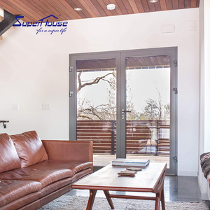 パティオ用黒色アルミフレーム玄関ドア、フレンチドア、断熱、前面強化ガラス、下部トラックアルミ、二重ガラス仕上げ - Product Image 5