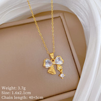 Kalung Liontin Berlian Zirkon Mikro Berkualitas Tinggi Bentuk Bunga Mawar, Kelinci, Beruang, Mata Jahat, Kucing, Hewan, Pita, dan Simpul, Grosir