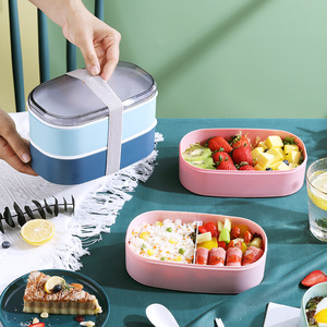 Japanese Style Lunchbox Compartmentalized Double Layer Plastic Portable Insulated For Students Office Workers - Product Image 3