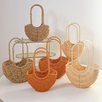 Panier à fleurs demi-lune en rotin PP fait main Aierflorist, portable pour café et arrangements floraux
