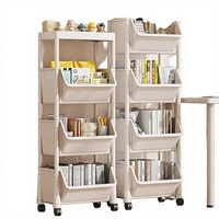Chariot utilitaire à roulettes blanc en plastique, non pliable, à trois niveaux, étagère de rangement de cuisine, design multifonctionnel, matériau PP