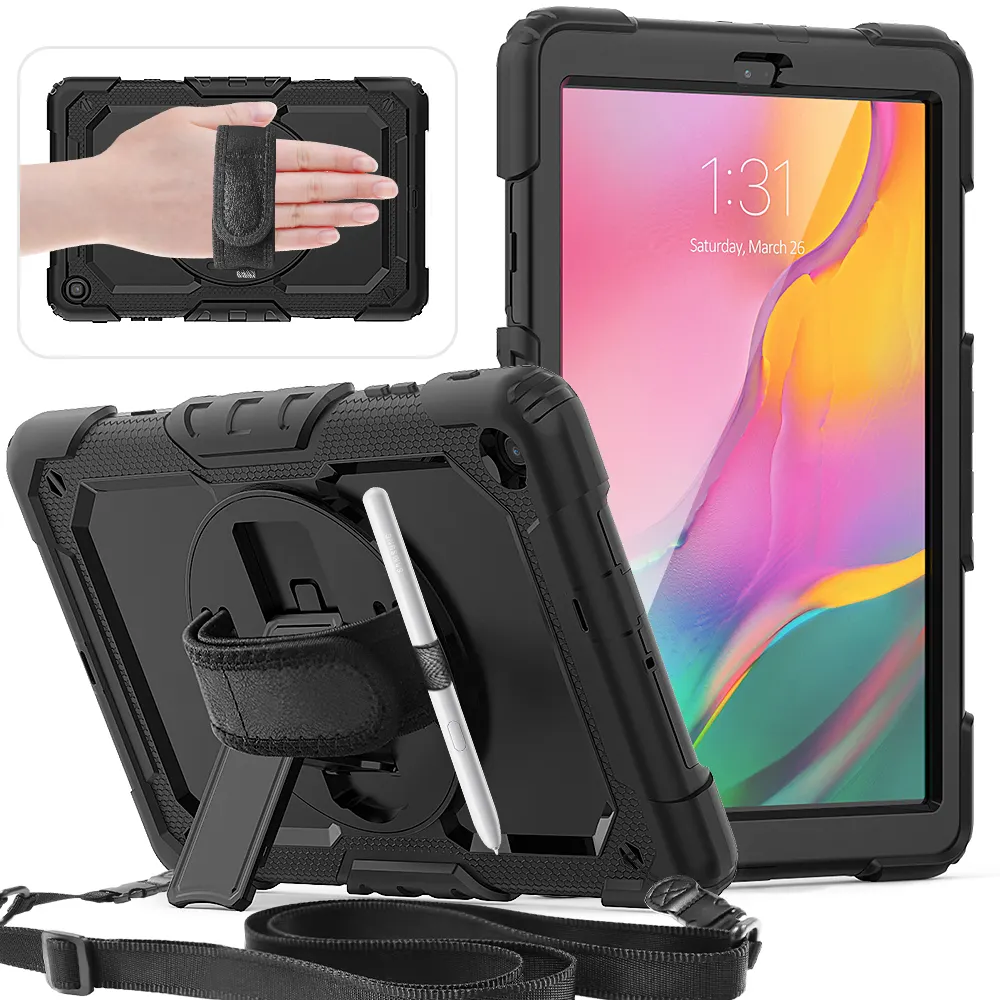 360 di Rotazione Hand Strap & Cavalletto Silicone Caso Tablet per Samsung Galaxy Tab 10.1 Caso 2019 T510 T515 di Protezione copertura