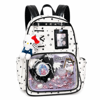 Sac à dos transparent 2D en tissu Oxford pour jeunes filles du collège/lycée, avec imprimé étoiles et emplacement pour badges, doublure en nylon