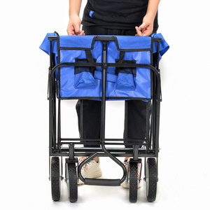 Chariot de camping pliable en tissu Oxford bleu à quatre roues pour usage extérieur - Product Image 2