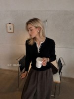 Pull en tricot acrylique color block pour femme avec demi-fermeture à manches longues – Collection automne (vente en gros)