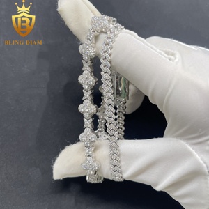 Joyería Hip Hop Iced Out en Plata de Ley 925 con Moissanita VVS, Cadenas de Eslabón Cubano de 5 mm y Pulseras de <span class=keywords><strong>Cruz</strong></span> con Flor de 10 mm para Hombre - Product Image 6