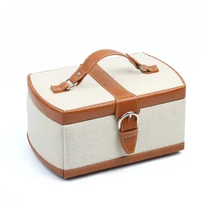 Weimei linen Multi-function jewelry storage case jewelry box PU leather With mirror