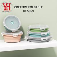 Boîtes à lunch réutilisables en gros, contenants alimentaires, boîte à lunch bento en silicone pour enfants et adultes, boîte ronde pliable en silicone de 500 ml