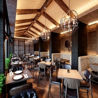 Ensemble de mobilier écologique et imperméable pour restaurant, personnalisation complète de la pièce, design intérieur, comptoir de bar commercial