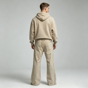 Men's sets Hooded Sweatshirt Set Printed French Terry Street Style Autumn Wear Black with <b>White</b> Pattern hoodie <b>joggers</b> wide leg - Product Image 5
