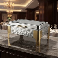 Plat à chafing 9L en acier inoxydable martelé doré, style royal moderne de luxe, ensemble de restauration, chauffe-plat de buffet doré