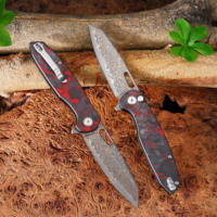 Couteau pliant GT-T0044-4 en acier Damas cuivré avec cœur en acier VG-10, manche en fibre de carbone, verrouillage par bouton, couteaux Tunafire