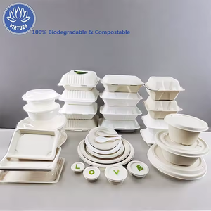 美德标志印刷矩形翻盖饭盒8x8 9x9 3隔层取走餐具甘蔗渣食品容器 - Product Image 2