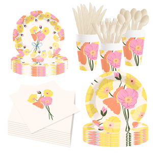 DAMAI - Juego de Decoración para Fiestas de Cumpleaños, Tema de Flores, Platos de Papel con Hojas de Cerezo, Mantel, Vajilla Desechable para Fiestas - Product Image 2