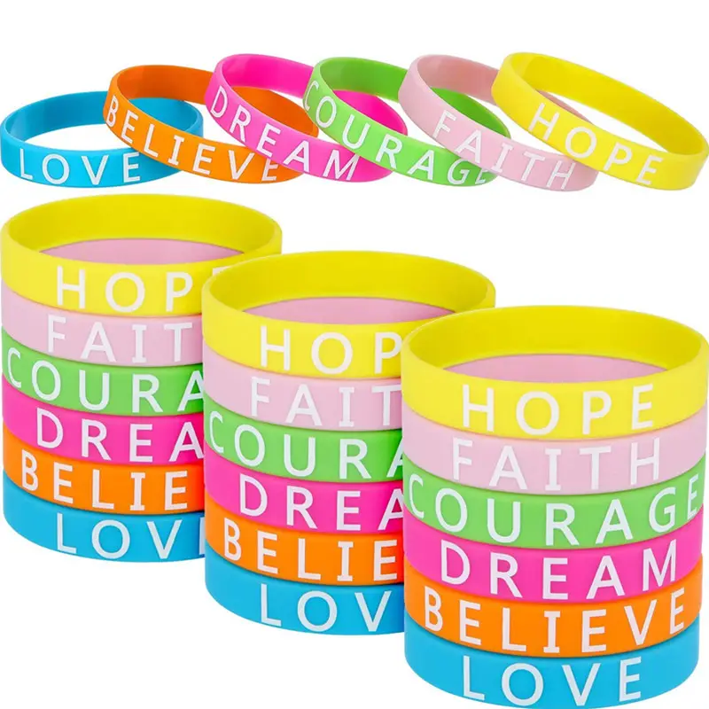 Custom Love Brave Peace Believe Grateful Rubber Bracelets Silicone Wristband Rainbow Pride Accessory LGBT Bracelet