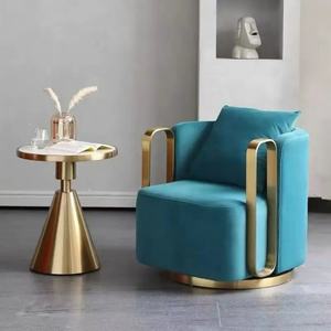 Wss Modern Fabric Lounge <b>Swivel</b> Armchair Luxury Gold Metal Frame Velvet Single Sofa <b>Chair</b> for Living Room Furniture - Product Image 4