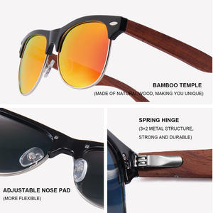 Gafas de sol clásicas de media montura de madera para hombre, protección UV400 polarizada para conducir, estilo moderno, montura negra, lentes TAC - Product Image 4