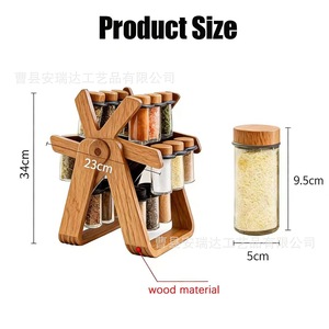 Wooden <b>Rotating</b> <b>Spice</b> <b>Rack</b> With Glass Jars Airtight Storage For Kitchen Countertop Organization - Product Image 3