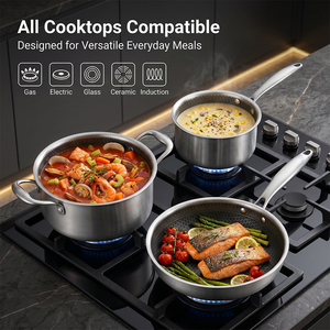Ensemble de 6 casseroles et poêles en acier inoxydable 3 plis antiadhésives, non toxiques, compatibles lave-vaisselle/four, compatibles toutes plaques de cuisson - Product Image 4
