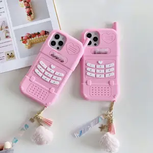 3D милый мультяшный старый дизайн мобильного телефона розовый чехол для iPhone 13 Девушка Ретро Модный чехол для iPhone 13 14 15MAX