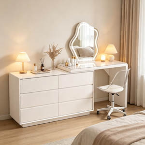 Ensemble de coiffeuse moderne avec miroir éclairé, armoire blanche et chaise, table de maquillage pour chambre à coucher - Product Image 3