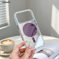 Coque de téléphone rigide transparente VAWI B563 en PC pour iPhone 17 18 Pro 17 18 Pro Max avec anneau magnétique 2400Gs et boutons colorés