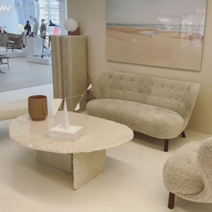 Mesas de Travertino con Bordes Naturales, Mesas de Centro Modernas Ovaladas y Redondas de Mármol para Sala de Estar - Product Image 3