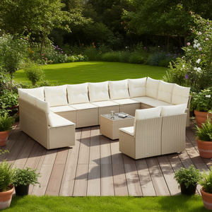 Conjunto de Sofá de Jardín de Ratán Beige con Cojines de Espuma de Alta Densidad, Muebles de Exterior Impermeables, Diseño Contemporáneo - Product Image 2