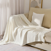 Großhandel einfarbige Strick decke Decke Quaste Strick decke Waffel Decke für Schlafs ofa