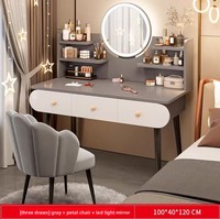 Table de maquillage moderne avec miroir LED blanc et tiroir en verre éclairé, chaise de maquillage pour salon commercial
