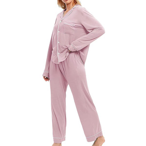 Ensemble de vêtements de maison personnalisé avec logo imprimé de couleur unie pour femmes ensemble de pyjamas pour femmes confortables et amples - Product Image 6