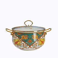 Marmite à soupe et ragoût en émail à double anse avec couvercle en verre épaissi et bord doré, 20/22/24 cm, pour cuisson à induction - Vente en gros