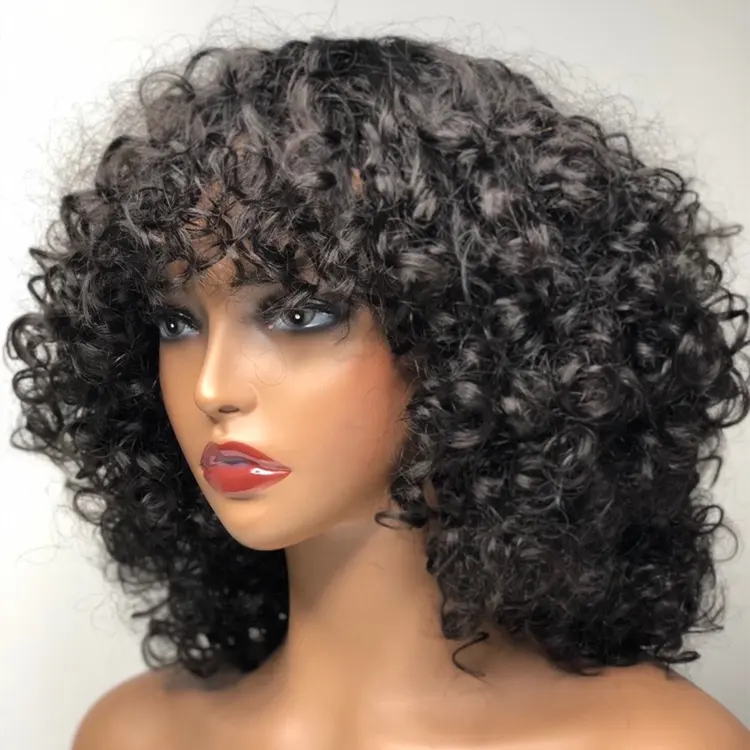 12a Grade High Quality Double Drawn Raw Virgin Wig 100% Human Hair Curly Short Wig With Bangs Deep Curl Virgin Brazilian Wigs