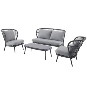 YOHO Modern Outdoor Garden Round Rattan Sofa Set High Quality 5cm Thickness Cushion 4PCS Sofa Set