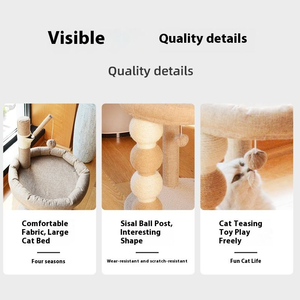 Arbre à <span class=keywords><strong>chat</strong></span> moderne avec griffoir en bois intégré, nid et lit, écologique, durable, sans chute de copeaux - Product Image 3